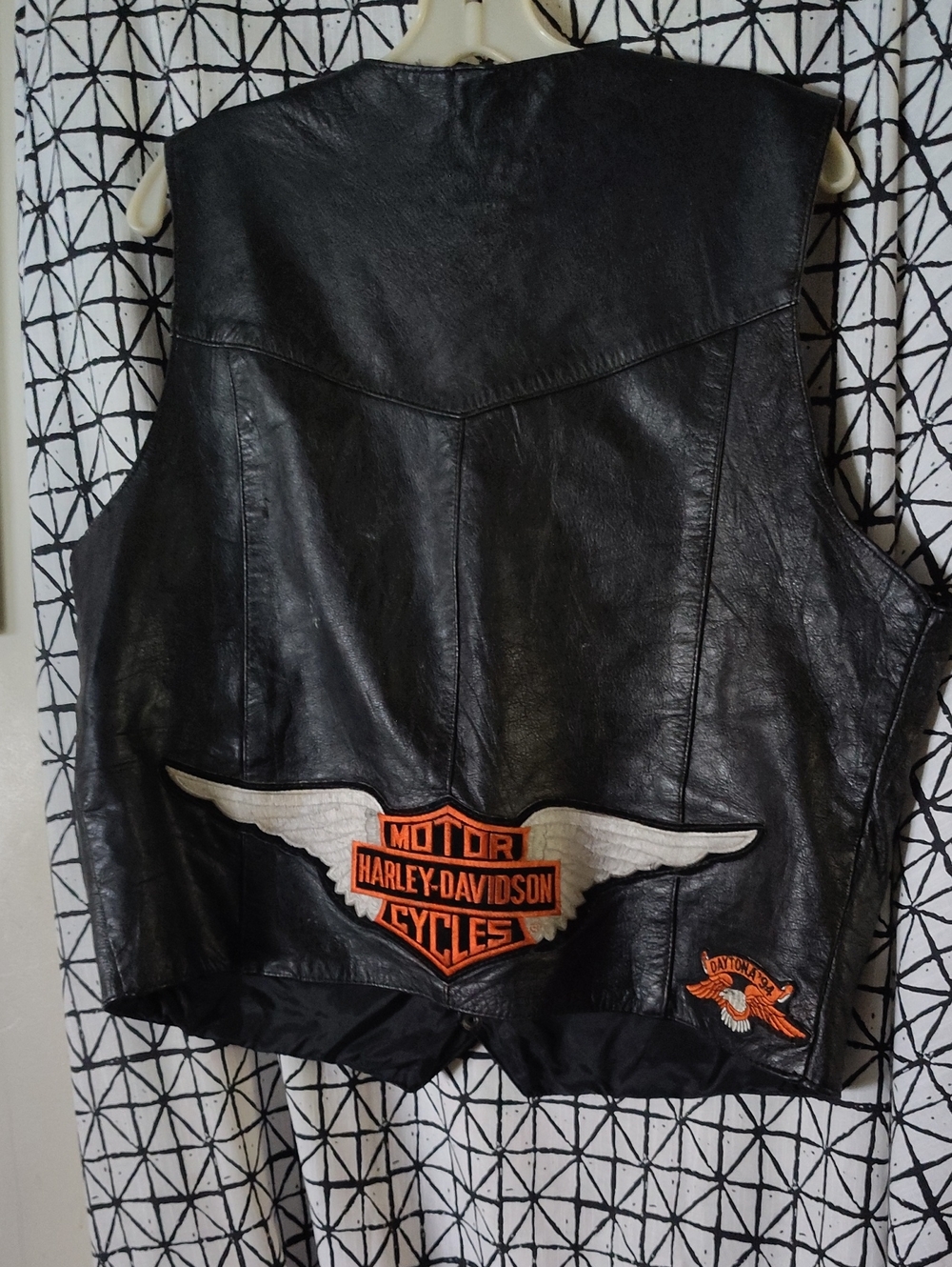 Black Leather Biker Vtg 90s Harley Davidson Leather Vest 44 Large L with Patches
